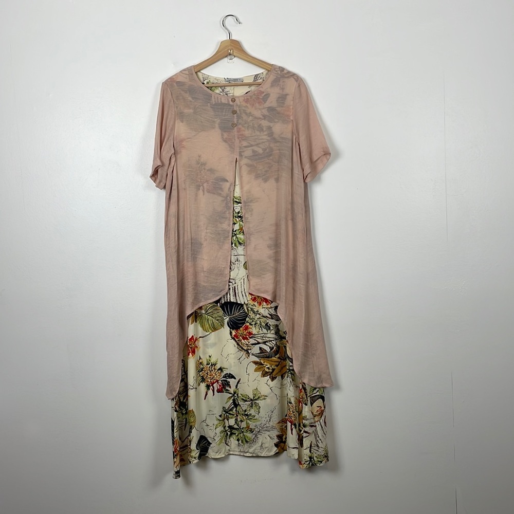 Cellabie Long dress women size XL short sleeve floral lined lightweight dress